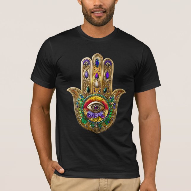 T-shirt Painted Gold Hamsa Amethyst Ruby Third Eye (Devant)