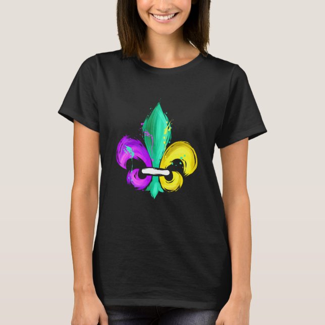 T-shirt Painted Purple Green And Golden Fleur De Lis For M (Devant)