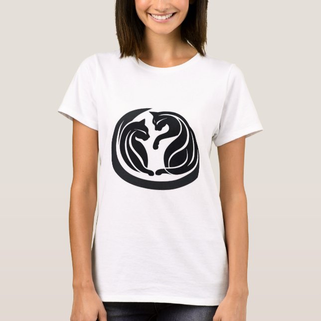 T-shirt Paire de chat noir : Une histoire d'amour moderne (Devant)
