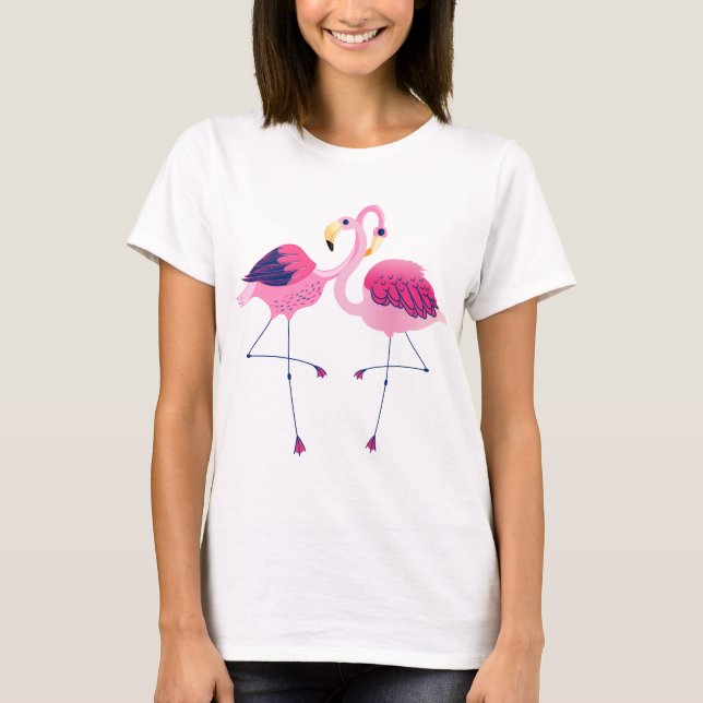 T-shirt Paire De Flamants roses Roses Illustration (Devant)