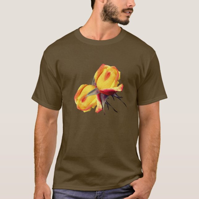 T-shirt Paire de fleurs de rose jaune (Devant)