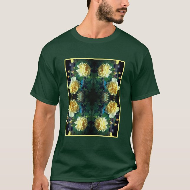 T-shirt Paire de fleurs de rose jaune Abstrait (Devant)