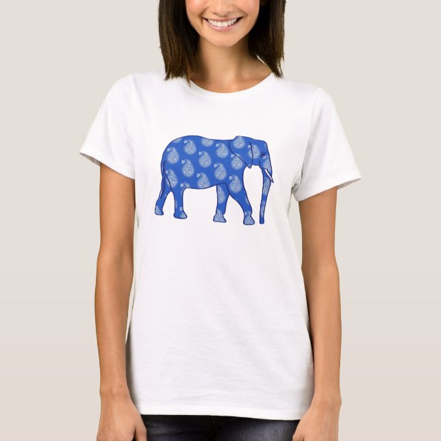 T-shirt Paisley éléphant - bleu cobalt et blanc (Devant)