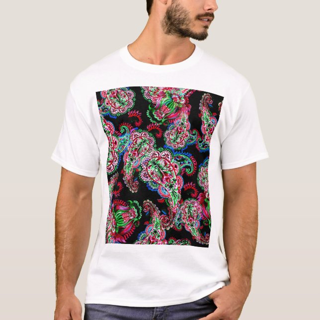 T-shirt Paisley Floral Pattern, Ethnic Arrière - plan. (Devant)