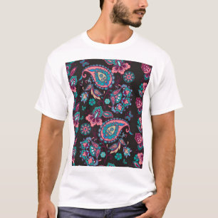 T-shirt Paisley Stripe : Noir Décoratif Sans Seamless