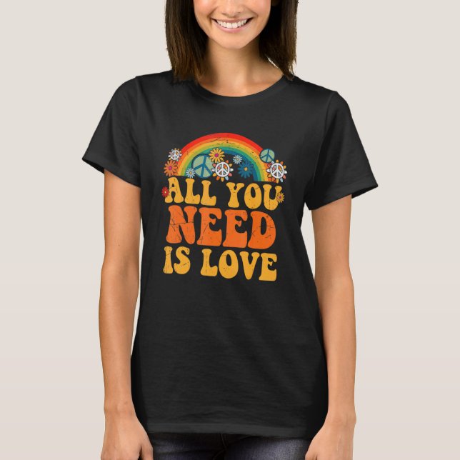 T-shirt PAIX AMOUR 60s les années 70 teinture Super Hippie (Devant)