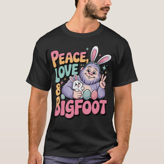 T-shirt Paix Amour Bigfoot Pâques (Devant)