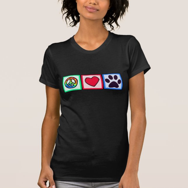 T-shirt Paix, amour, chien ; Pawprint (Devant)