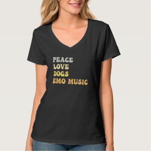 T-shirt Paix Amour Chiens Musique Émo Rétro
