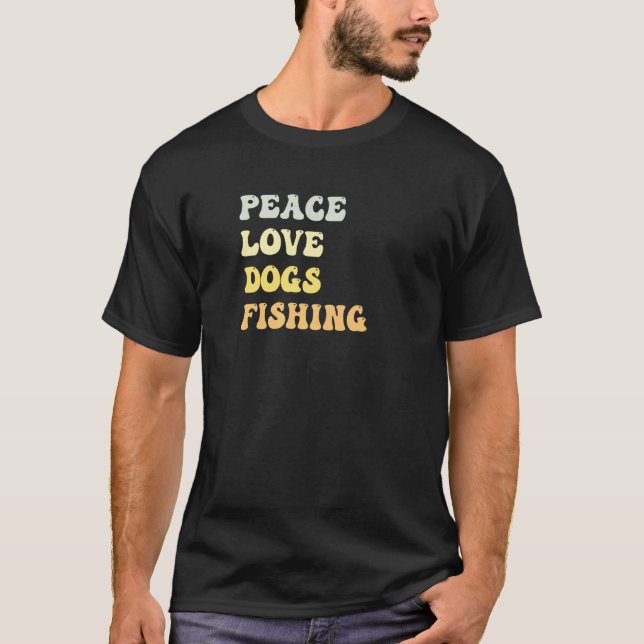 T-shirt Paix Amour Chiens Pêche Rétro (Devant)