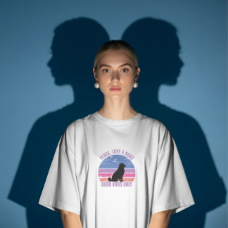 T-shirt Paix, Amour, Chiens, T-shirt rétro coucher