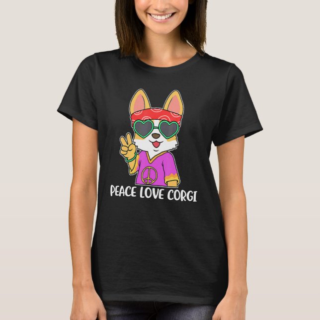 T-shirt Paix Amour Corgi  Corgi (Devant)