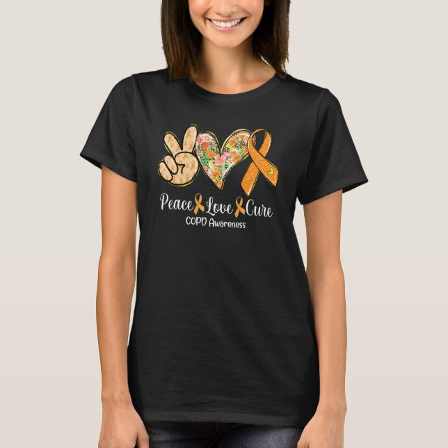 T-shirt Paix Amour Cure Ruban Orange Sensibilisation Copd (Devant)