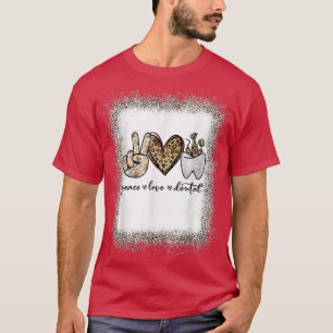 T-shirt Paix Amour Dentaire Léopard Cœur Dents Mignon Dent