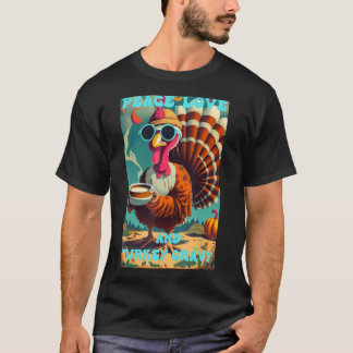 T-shirt Paix, amour et gravure de dinde