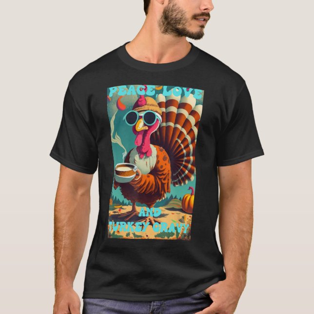 T-shirt Paix, amour et gravure de dinde (Devant)