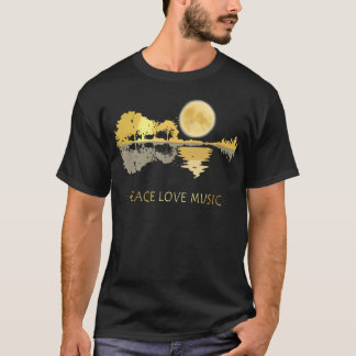 T-shirt Paix Amour Musique Guitare Lac Ombre Hippie Musici