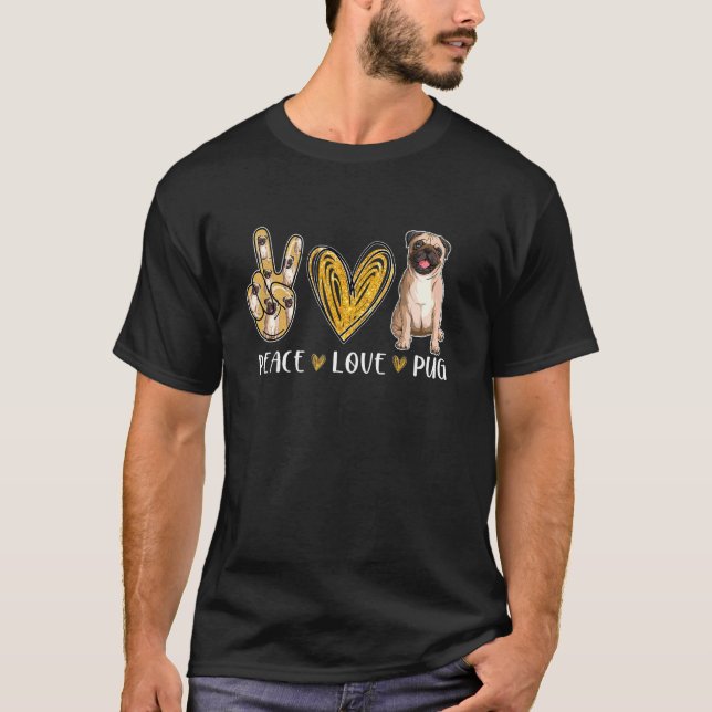 T-shirt Paix Amour Pug Chien Mignon (Devant)