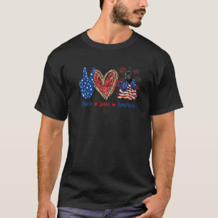 T-shirt Paix Amour Pug Chien Patriotique Drapeau Amérique