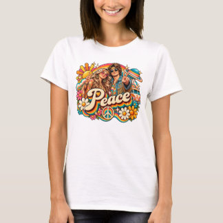 T-shirt Paix & Amour – Rétro Années 70 Hippie Arc-en-ciel
