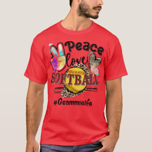 T-shirt Paix Amour Softball Grammie Vie Maman Grand-mère L