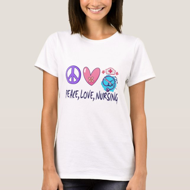 T-shirt Paix Amour Soins infirmiers (Devant)