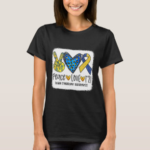 T-shirt Paix Amour T21 Cure Bleu Jaune Syndrome de Down Se