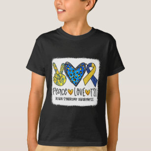 T-shirt Paix Amour T21 Cure Bleu Jaune Syndrome de Down Se