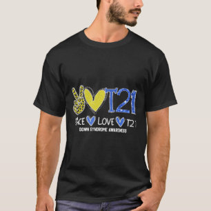 T-shirt Paix Amour T21 Ruban Bleu Jaune Syndrome de Down