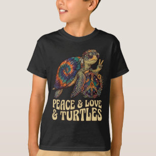 T-shirt Paix amour tortues rétro hippie tortue de mer tie