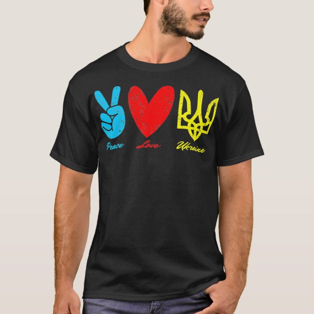 T-shirt Paix, Amour, Ukraine drapeau ukrainien Je me tiens (Devant)