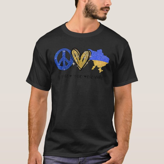 T-shirt Paix, Amour, Ukraine drapeau ukrainien Je me tiens (Devant)