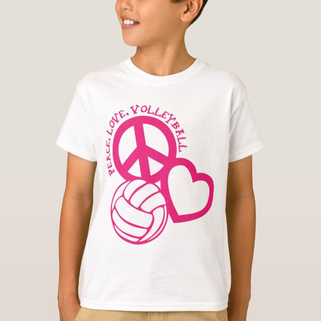 T-shirt Paix-Amour-Volleyball. rose (Devant)