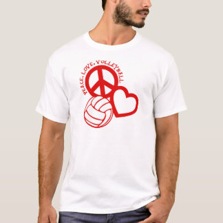 T-shirt Paix-Amour-Volleyball. rouge