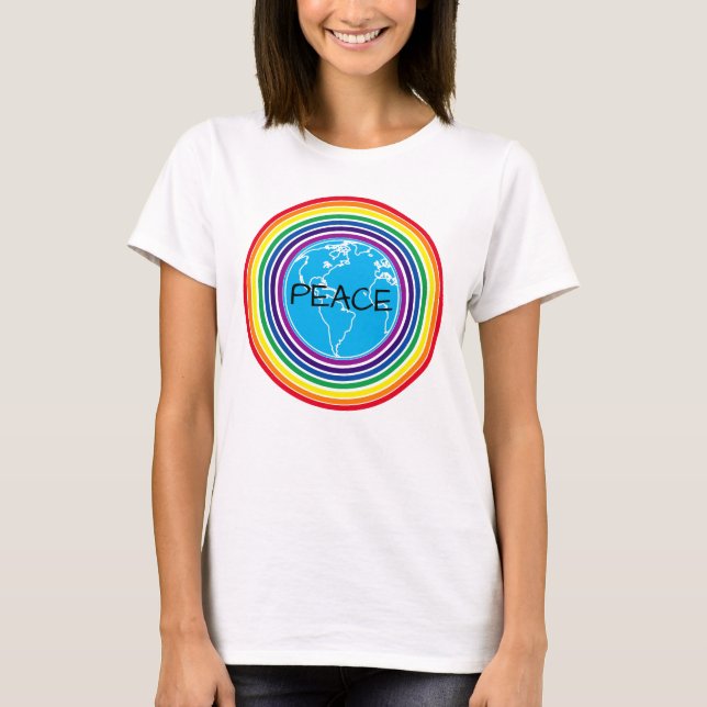 T-shirt Paix autour du monde Arc-en-ciel personnalisé (Devant)