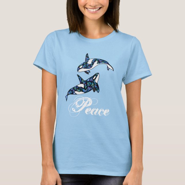 T-shirt Paix ~ Colorée Psychédélique Trippy Orca Baleines (Devant)