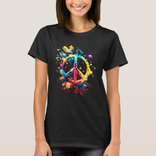 T-shirt Paix dans l'univers signe de paix coloré avec pai