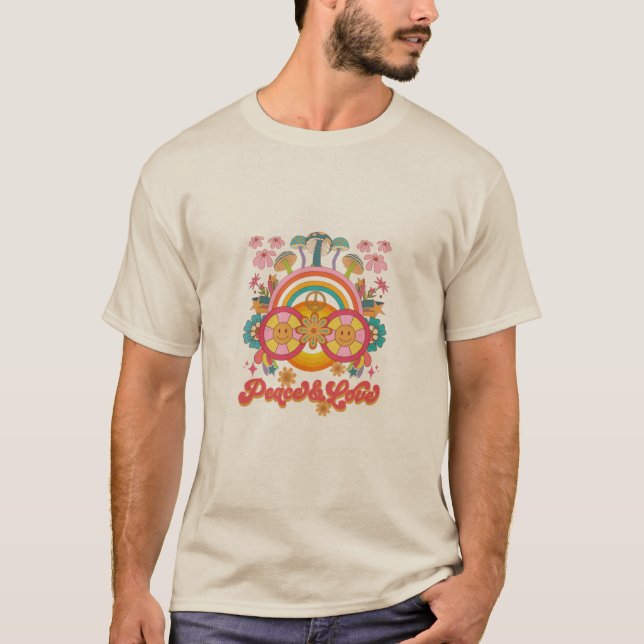 T-shirt Paix et Amour psychédéliques rétro (Devant)