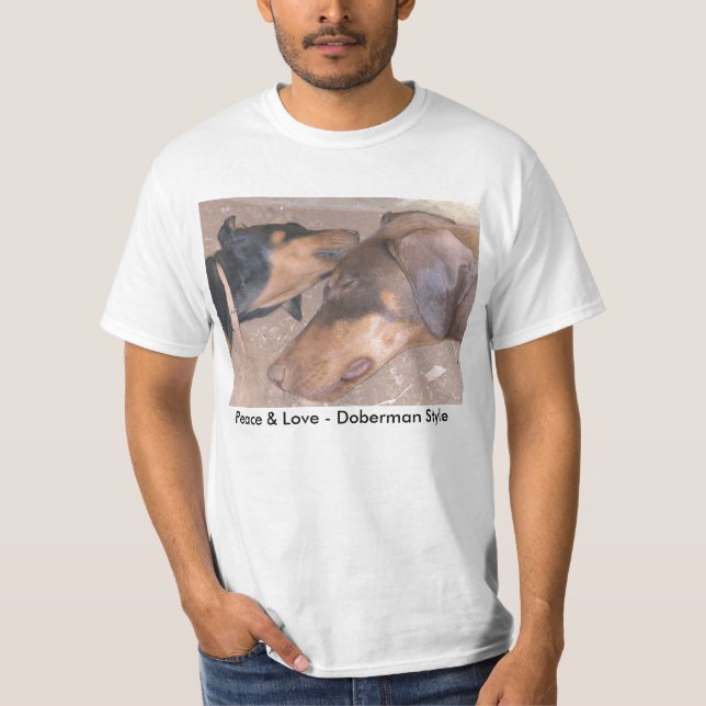 T-shirt Paix et amour - style de dobermann (Devant)