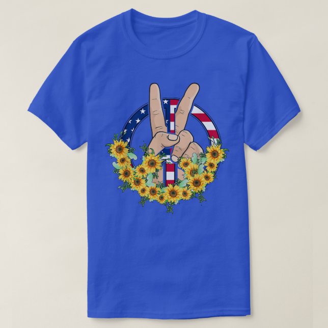 T-shirt Paix Mains En Paix Tournesol Drapeau Américain 4e  (Design devant)