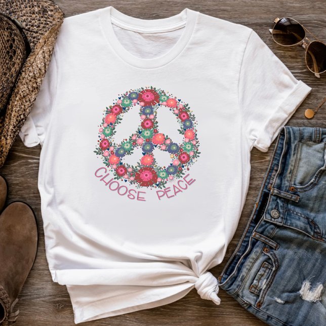 T-shirt Paix Plutôt Floral Rétro Boho Inspirivité (Créateur téléchargé)