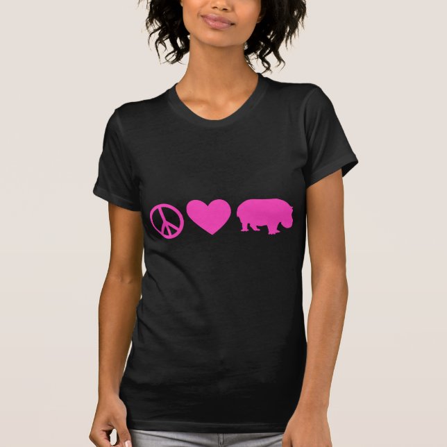 T-shirt Paix Rose Amour et Hippopotames (Devant)