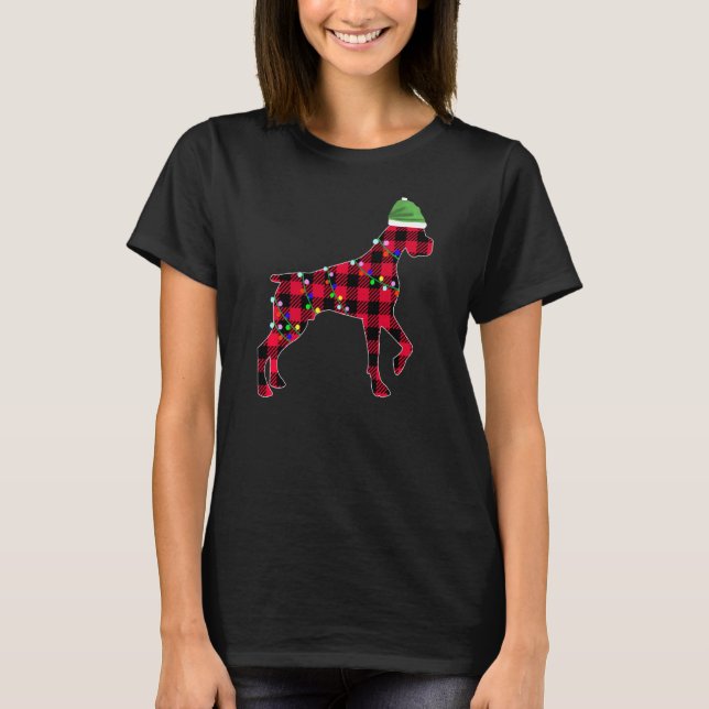 T-shirt Pajama de chien de bison rouge à plaid Noël (Devant)