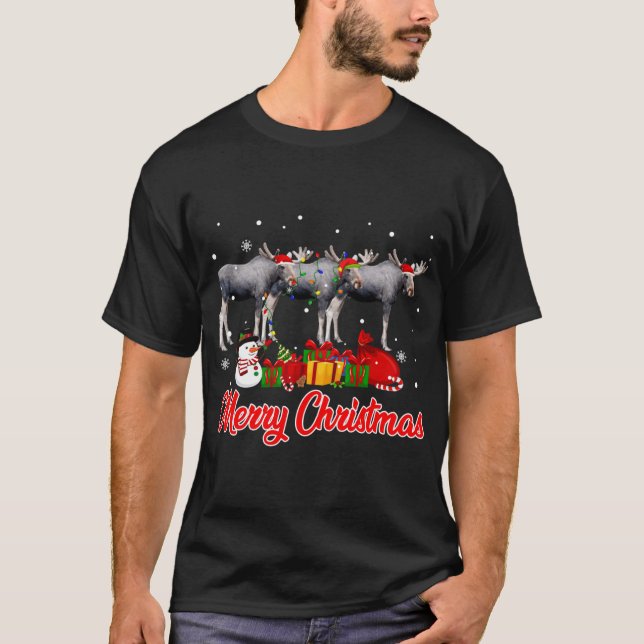 T-shirt Pajama de Noël d'orignal Funny Feux de Noël Animau (Devant)