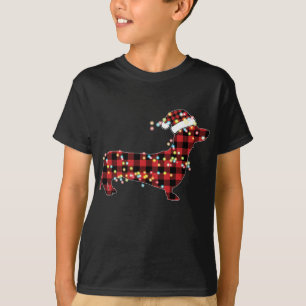 T-shirt Pajamas de dachshund Noël Rouge Plaid Buffalo