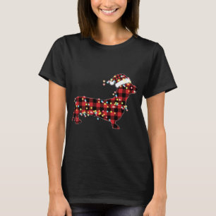 T-shirt Pajamas de dachshund Noël Rouge Plaid Buffalo