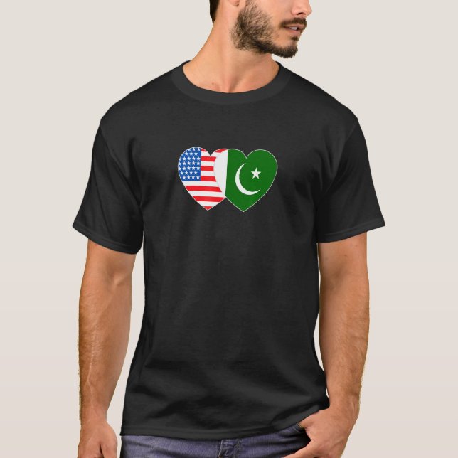 T-shirt Pakistan&USA Drapeau double coeur pour l'Amérique  (Devant)