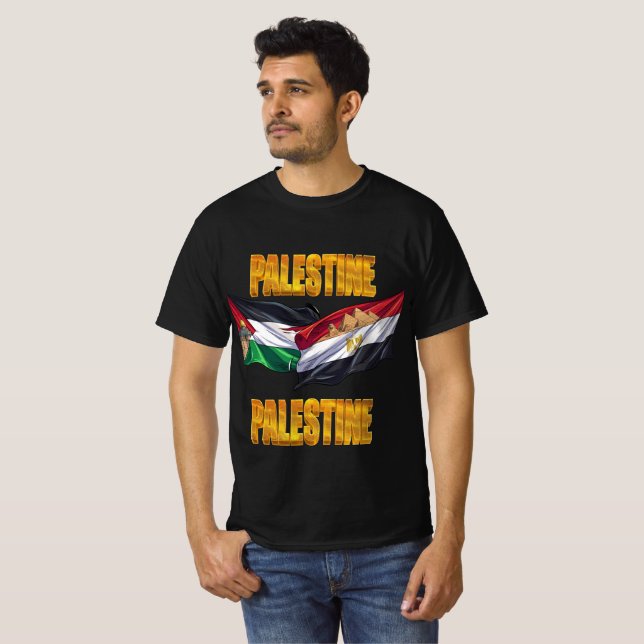 T-Shirt Palestine Egypte Drapeaux Unité Texte Or (Devant entier)