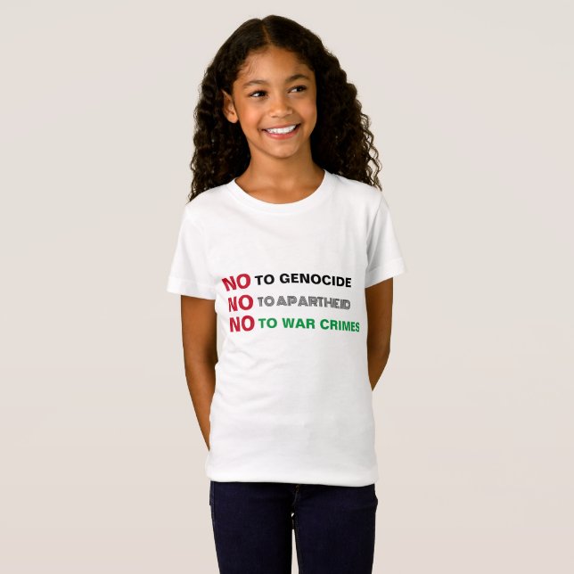 T-Shirt PALESTINE LIBRE NON AUX CRIMES DE GUERRE APARTHEID (Devant entier)