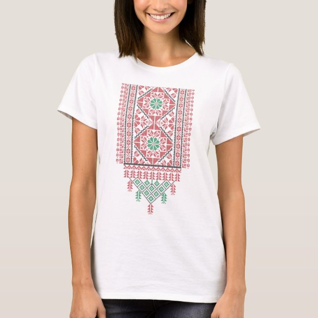 T-shirt Palestinien réaliste Tatreez Palestine Broderie (Devant)